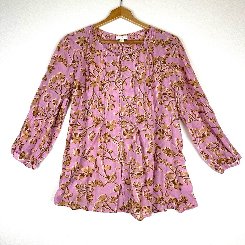 J. Jill Pintuck Floral Button Down Tunic Top Lightweight